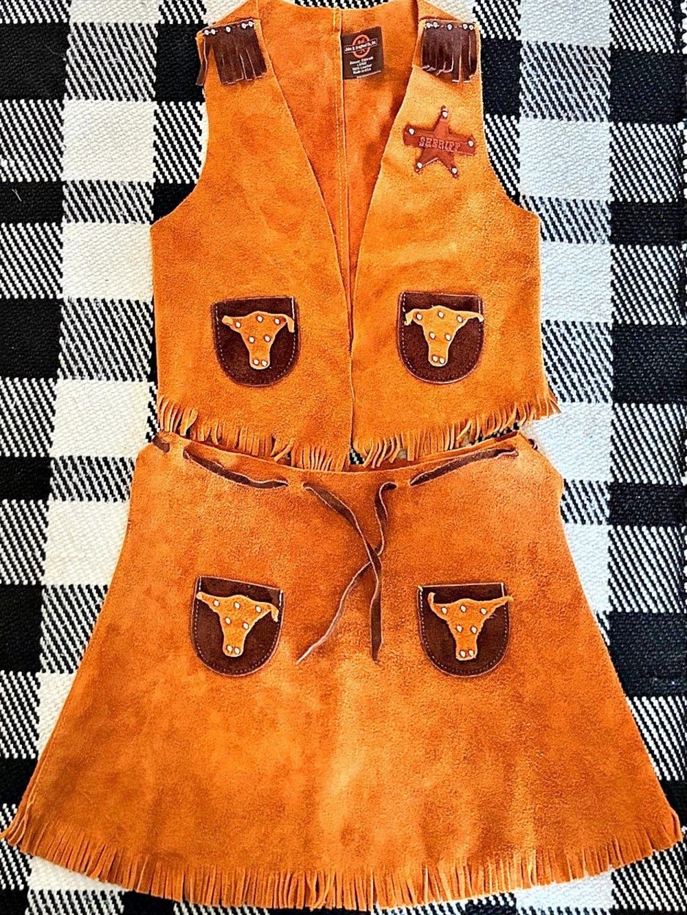 Vtg John R. Craighead Suede Leather Western Vest & Skirt Set - Youth Large 7-10